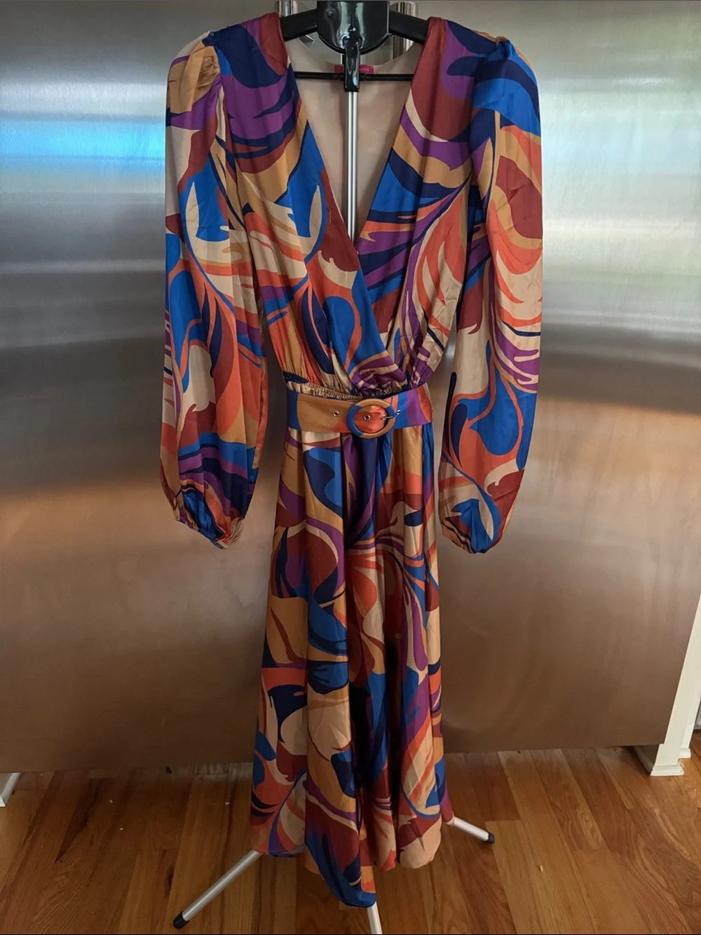 Flying Tomato Long Sleeve V-Neck Printed Maxi Dress in Multicolor - Picture 2 of 16